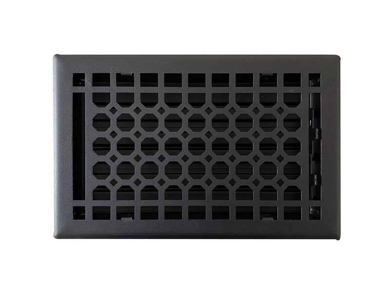 Empire Register Co، غطاء فتحة التهوية - 6 × 10 بوصة، تصميم على شكل قرص العسل، لمسة نهائية سوداء مزخرفة، أغطية فتحات تهوية للأرضيات شديدة التحمل، أغطية فتحات تهوية معدنية مرفقة للأرضيات المنزلية فقط - Image 1